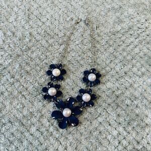 vintage chunky floral blue choker pendant necklace y2k, 2010s